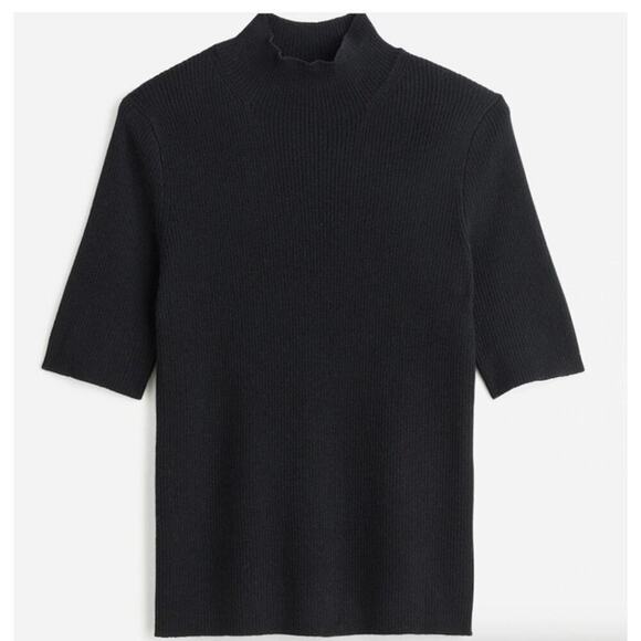 Madewell Mockneck Sweater Ribbed Merino Wool Sweater Tee  Black NWT S - Picture 1 of 7